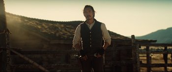 Movie still from “The Magnificent Seven” (2016), directed by Antoine Fuqua – Medium shot, Low angle