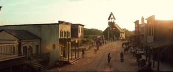 Movie still from “The Magnificent Seven” (2016), directed by Antoine Fuqua – Extreme Wide shot, Low angle