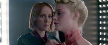 Movie still from “The Neon Demon” (2016), directed by Nicolas Winding Refn – Close Up shot, Over the shoulder angle