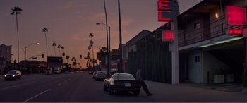 Movie still from “The Neon Demon” (2016), directed by Nicolas Winding Refn – Extreme Wide shot, Over the shoulder angle