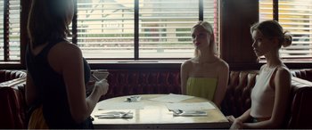 Movie still from “The Neon Demon” (2016), directed by Nicolas Winding Refn – Medium shot, Over the shoulder angle