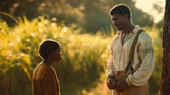 Movie still from “The Underground Railroad” (2021), directed by Barry Jenkins – Medium shot, Over the shoulder angle