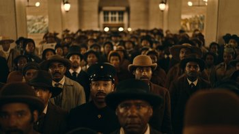 Movie still from “The Underground Railroad” (2021), directed by Barry Jenkins – Wide shot, High angle