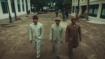 Movie still from “The Underground Railroad” (2021), directed by Barry Jenkins – Wide shot, High angle