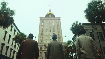 Movie still from “The Underground Railroad” (2021), directed by Barry Jenkins – Extreme Wide shot, Low angle