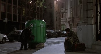 Movie still from “Three Colors: White” (1994), directed by Krzysztof Kieslowski – Wide shot, High angle