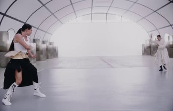 Movie still from “Björk, Rosalía - Oral” (2023), directed by Carlota Guerrero – Wide shot, Low angle