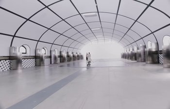 Movie still from “Björk, Rosalía - Oral” (2023), directed by Carlota Guerrero – Extreme Wide shot, Low angle