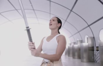 Movie still from “Björk, Rosalía - Oral” (2023), directed by Carlota Guerrero – Medium shot, Low angle
