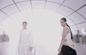 Movie still from “Björk, Rosalía - Oral” (2023), directed by Carlota Guerrero – Wide shot, Low angle