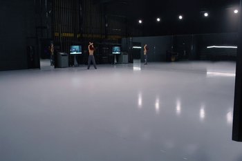 Movie still from “Dua Lipa - Houdini” (2023), directed by Manu Cossu – Extreme Wide shot, High angle
