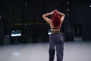 Movie still from “Dua Lipa - Houdini” (2023), directed by Manu Cossu – Wide shot, Low angle