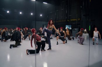 Movie still from “Dua Lipa - Houdini” (2023), directed by Manu Cossu – Wide shot, High angle