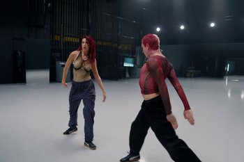 Movie still from “Dua Lipa - Houdini” (2023), directed by Manu Cossu – Medium shot, Low angle