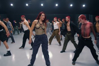 Movie still from “Dua Lipa - Houdini” (2023), directed by Manu Cossu – Wide shot, High angle