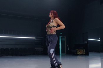 Movie still from “Dua Lipa - Houdini” (2023), directed by Manu Cossu – Wide shot, Low angle
