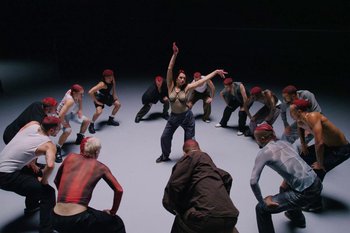 Movie still from “Dua Lipa - Houdini” (2023), directed by Manu Cossu – Wide shot, High angle