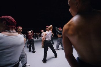 Movie still from “Dua Lipa - Houdini” (2023), directed by Manu Cossu – Wide shot, Low angle