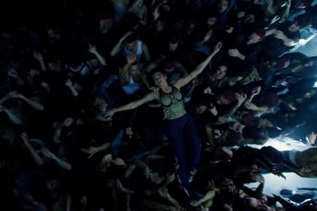 Movie still from “Dua Lipa - Houdini” (2023), directed by Manu Cossu – Wide shot, Overhead angle