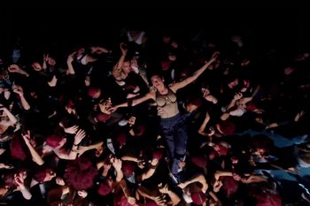 Movie still from “Dua Lipa - Houdini” (2023), directed by Manu Cossu – Extreme Wide shot, Overhead angle
