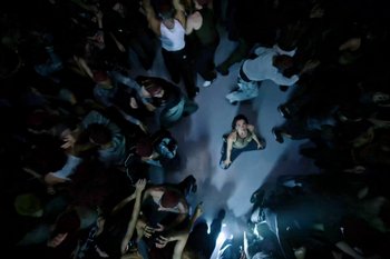 Movie still from “Dua Lipa - Houdini” (2023), directed by Manu Cossu – Extreme Wide shot, Overhead angle