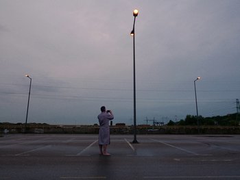 Movie still from “Paul Kalkbrenner - Schwer” (2023), directed by Jovan Todorović – Extreme Wide shot, Low angle