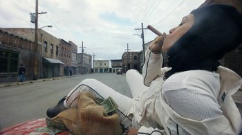 Movie still from “James Blake - Big Hammer” (2023), directed by Oscar Hudson – Medium shot, Low angle