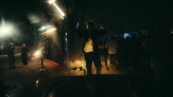 Movie still from “James Blake - Big Hammer” (2023), directed by Oscar Hudson – Wide shot, Low angle