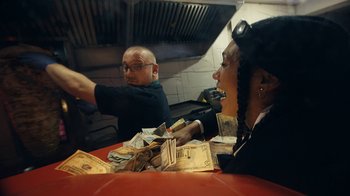 Movie still from “James Blake - Big Hammer” (2023), directed by Oscar Hudson – Medium shot, Low angle