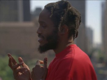 Movie still from “Maxo - Free!” (2023), directed by Vincent Haycock – Close Up shot, Over the shoulder angle
