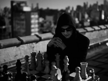 Movie still from “Depeche Mode - Ghosts Again” (2023), directed by Anton Corbijn – Close Up shot, High angle