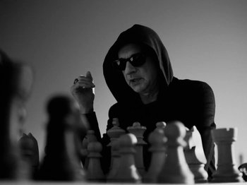 Movie still from “Depeche Mode - Ghosts Again” (2023), directed by Anton Corbijn – Close Up shot, Low angle