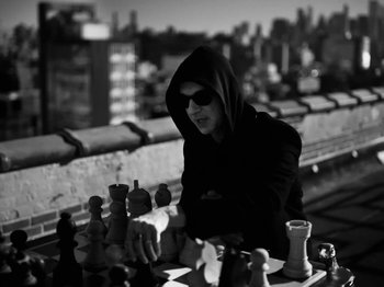 Movie still from “Depeche Mode - Ghosts Again” (2023), directed by Anton Corbijn – Close Up shot, High angle