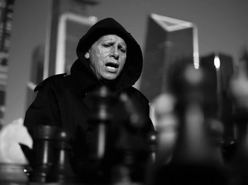 Movie still from “Depeche Mode - Ghosts Again” (2023), directed by Anton Corbijn – Close Up shot, Low angle