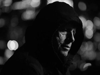 Movie still from “Depeche Mode - Ghosts Again” (2023), directed by Anton Corbijn – Close Up shot, Low angle