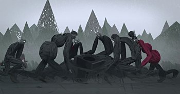 Movie still from “Monetochka - Burn” (2023), directed by Lado Kvataniya – Extreme Wide shot, High angle
