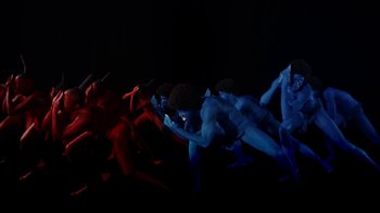 Movie still from “Tshegue - Mais” (2022), directed by Ibrahim Kamara – Wide shot, High angle