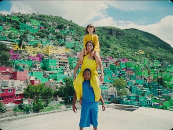 Movie still from “Elton John, Britney Spears - Hold Me Closer” (2022), directed by Tanu Muiño – Wide shot, Low angle