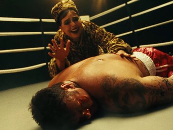 Movie still from “Black Midi - Sugar/Tzu” (2022), directed by Noel Paul – Medium shot, High angle