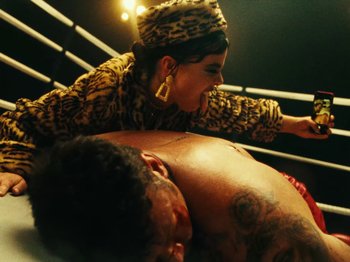 Movie still from “Black Midi - Sugar_Tzu” (2022), directed by Noel Paul – Medium shot, High angle