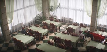 Movie still from “Florence + The Machine - Free” (2022), directed by Autumn de Wilde – Extreme Wide shot, High angle