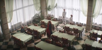 Movie still from “Florence + The Machine - Free” (2022), directed by Autumn de Wilde – Extreme Wide shot, High angle