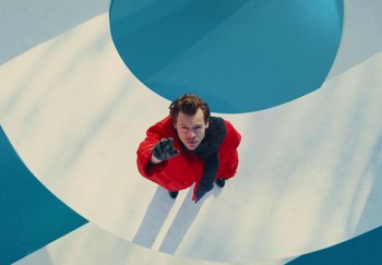 Movie still from “Harry Styles - As It Was” (2022), directed by Tanu Muiño – Extreme Wide shot, Overhead angle