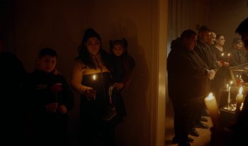 Movie still from “Anima Sound System - Dress Me In White” (2022), directed by Luka Kostil – Medium shot, High angle