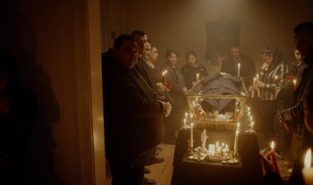 Movie still from “Anima Sound System - Dress Me In White” (2022), directed by Luka Kostil – Wide shot, High angle