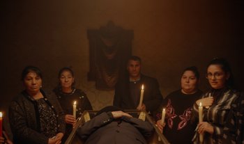 Movie still from “Anima Sound System - Dress Me In White” (2022), directed by Luka Kostil – Wide shot, High angle