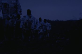 Movie still from “Moderat - Fast Land” (2022), directed by Ben Miethke – Wide shot, Low angle