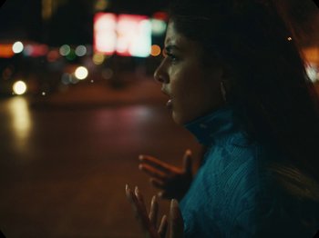 Movie still from “Marina Satti - Yiati Pouli M” (2022), directed by Alexis Gómez – Close Up shot, Low angle