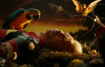 Movie still from “Flume - Say Nothing” (2022), directed by Michael Hili – Medium shot, Low angle