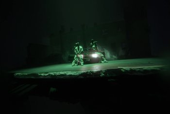 Movie still from “A$AP Ferg - Green Juice” (2021), directed by Valentin Petit – Extreme Wide shot, Low angle